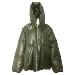 Jil Sander Zipped Hooded Down Jacket in Olive Polyamide